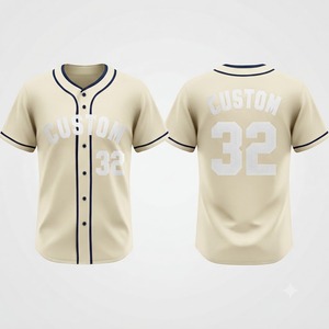 Camiseta de Béisbol Personalizada para Hombre, Manga Corta, Cierre de Botones, Color Crema, Impresión Serigrafiada, Transpirable, Poliéster, Corte Regular, Talla Adulto - Product Image 1