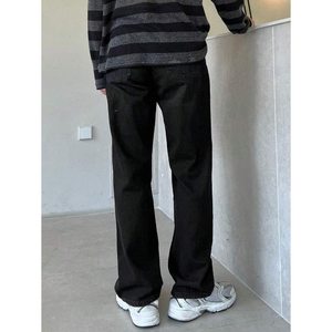Jean en denim noir coupe droite style vintage rétro, écologique, respirant, streetwear, bas de tenue tendance, 100% coton, taille 26-40 - Product Image 3