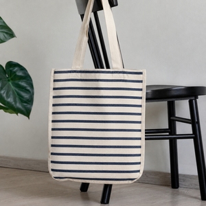Sac fourre-tout en toile de coton biologique 100% à rayures bleues |   Sac de courses réutilisable robuste 310 GSM - Product Image 6