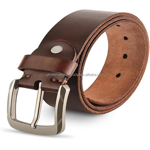 Ceinture décontractée en cuir véritable 100% Top Grain pour hommes avec boucle à broche unique nickelée et vis Chicago pour le changement de boucle - Product Image 4