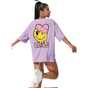 Camiseta de verano personalizada para mujer, informal, de gran tamaño, con palangre, hombros caídos, manga corta, cuello, apliques, decoración disponible en Tallas grandes - Product Image 3