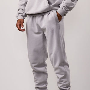 Ensemble de survêtement unisexe gris à capuche 2-en-1 écologique, couleur unie, manches longues, en coton mi-lourd, avec pantalon décontracté et poches latérales - Product Image 2