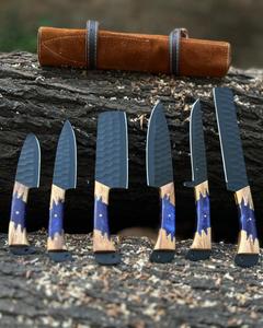 Hand Forged Carbon Steel Chef <b>Knives</b> <b>Set</b> With Wood Handles Japanese Style Hammered Finish Full Tang <b>Knives</b> 8-9.9in Right Hand - Product Image 5