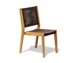 Chaise de salle à manger avec structure en teck et assise en rotin, inclinable, portable, design simple et moderne pour appartement - Product Image 5