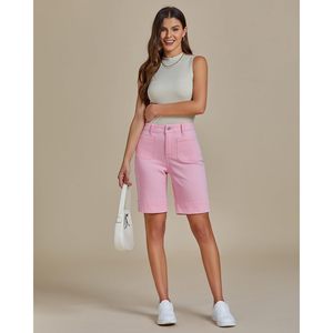 2025 femmes taille haute Vintage été Denim Shorts à la mode poche plaquée longue extensible décontracté 'Jorts' - Product Image 2