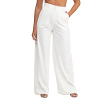 Pantalon femme taille mi-haute coupe skinny en coton mélangé uni, fermeture élastique, deux poches arrière, devant plat et droit