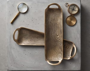 Plateau en métal lourd à motif texturé unique, finition moulée, pour la cuisine et la salle à manger, articles de table en stock - Product Image 5