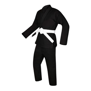 Kimono de judo noir 100% coton, extensible, antibactérien, séchage rapide, respirant, léger, avec ceinture blanche - Product Image 1