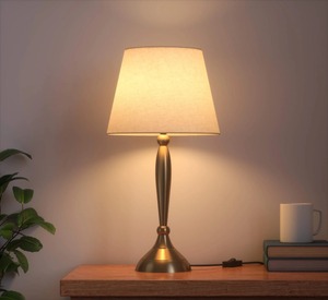 Modern Brass Eco-Friendly Tabletop <b>Table</b> Lamp with White Fabric Drum Shade Warm Light Halogen Bulbs for Bedroom <b>Bedside</b> Decor - Product Image 3