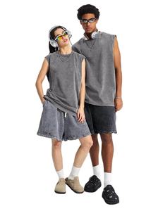 Débardeurs personnalisés pour hommes en coton tricoté, col rond, sans manches, respirants, effet délavé, coupe musclée, streetwear, imprimé numérique, 180g, pour la gym et la course à pied - Product Image 4