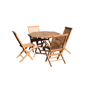 Ensemble de jardin en teck, table ronde avec 4 chaises pliantes, mobilier de salle à manger d'extérieur, style rustique, construction en bois massif - Product Image 1