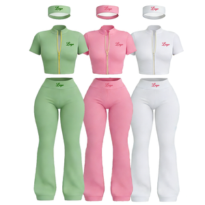 Summer Clothes Women Custom Street wear <b>Workout</b> Sets Zip up Short Sleeve <b>Jacket</b> and Shorts 3 Piece Shorts Set Tracksuit Women - Product Image 2