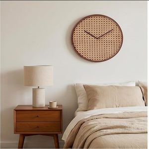 Rattan Quartz Scandinavian <b>Round</b> Woven Pendulum Wall Clock Brown Decorative for Living Room Bedroom Office - Product Image 4