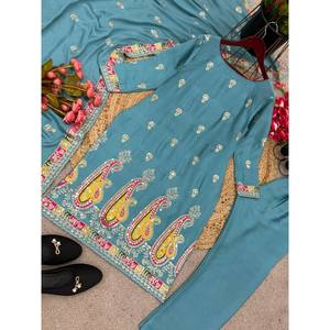 Women's Beautiful <b>Top</b>-Bottom and Dupatta Set with Heavy Embroidery Sequence Work - Product Image 6
