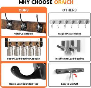 Crochets muraux avec étagère, porte-manteau mural en bois pour cuisine, support mural multifonctionnel robuste avec étagère flottante - Product Image 5
