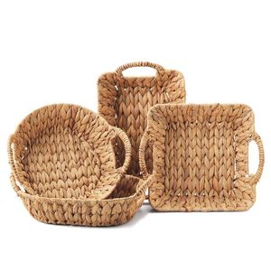 Ensemble de paniers de rangement circulaires multifonctionnels en jacinthe d'eau tressée, style moderne et écologique - Product Image 5