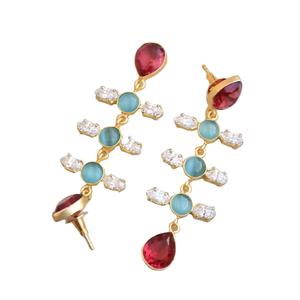 ต่างหูแฟชั่นทองเหลืองส่งออกเครื่องประดับพลอยแท้เพทายขนาดใหญ่ชุบทอง18K ลายดีไซเนอร์ไม่เหมือนใครพร้อมที่จะ - Product Image 2