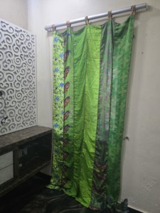 Green Vintage Floral Silk <b>Curtains</b> Sari Inspired Rope Format Tab Top Skylight Window Treatments 100% Silk Translucent Shading - Product Image 4