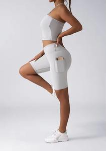 Ensemble de sport 2 pièces pour femme, nouveau, personnalisé, vente en gros, soutien-gorge de sport sexy à bretelles et short push-up, taille élastique unie, pour gym, yoga et fitness - Product Image 2