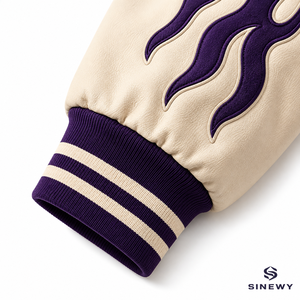 SINEWY Men's Purple Varsity Jacket Embroidered LA Palm Tree Lettering Preppy Style Baseball Coat Autumn Wear - Product Image 3