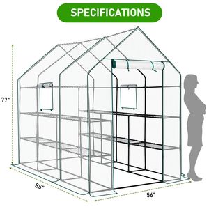 Grande serre portable d'extérieur et d'intérieur de 56 pouces avec 12 étagères et couverture en PE, espace de jardinage accessible avec fenêtres latérales pour jardin - Product Image 6