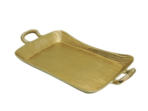 Plateau de service en métal fait main avec texture côtelée et deux poignées, bol décoratif élégant pour offrir en cadeau et servir les aliments - Product Image 1