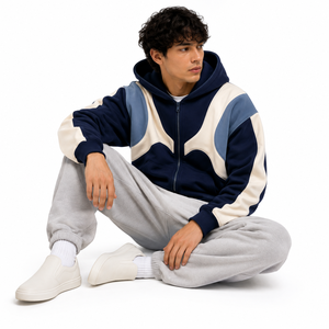 Custom <b>Men</b> Color Block Hoodie Zip Jacket Contrast Panel Long Sleeve Casual <b>Pullover</b> Relaxed Fit Bulk Buyer Fashion Collection - Product Image 4