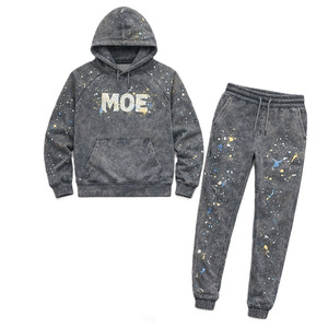 Conjunto de sudaderas con capucha estilo vintage con lavado ácido, sudaderas con capucha de forro polar premium con salpicaduras de pintura, ropa urbana oversize, suministro al por mayor - Product Image 4