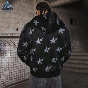 Sweat-shirt à capuche zippé pour homme, personnalisé OEM, imprimé motif étoiles sur toute la surface, fermeture éclair intégrale, en molleton, coupe ample - Product Image 4