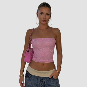 <b>Women's</b> Strapless Knitted <b>Sequined</b> Tank <b>Top</b> Solid Color Short Length Sexy Club Style Spandex Polyester Blend - Product Image 3
