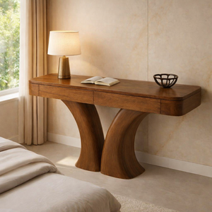 Luxali Luxury Modern Durable Handcrafted Solid Saman Wood Pedestal Base <b>Console</b> <b>Table</b> Eco-Friendly Anniversary Living Room - Product Image 4