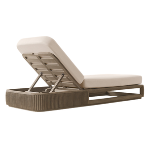 Outdoor Modern <b>Grey</b> Teak Wood Sun Lounger Slatted <b>Frame</b> Waterproof Cushion Resort Patio Minimalist Design Garden Furniture - Product Image 4