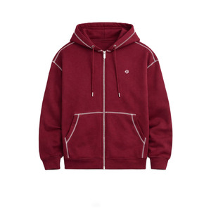 เสื้อฮู้ดดี้ผู้ชายผ้าฝ้ายฟลีซเย็บตะเข็บตัดกัน ทรงโอเวอร์ไซส์ ซิปหน้า สไตล์สตรีทแวร์ ไหล่ตก ผลิตตามสั่ง - Product Image 2