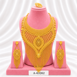 Ensemble de bijoux classique plaqué or 24 carats, collier et boucles d'oreilles, mode mariage pour femmes A-63266 - Product Image 6
