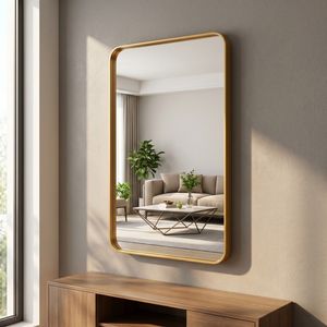 Modern <b>Rectangular</b> Bathroom <b>Mirror</b> 30x50 Inch Wall Mounted Vanity <b>Mirror</b> with Deep <b>Gold</b> Metal Frame - Product Image 3