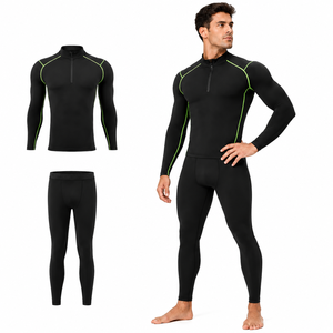 Custom Men <b>Compression</b> Set Quarter Zip Long Sleeve Shirt Tights Quick Dry Polyester Spandex Sportswear OEM - Product Image 1