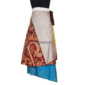 2 Layer Beach <b>Wrap</b> <b>Skirts</b> Women Wear Vintage Silk Sari Long Length <b>Wrap</b> <b>Around</b> <b>Skirt</b> 2 Layer Reversible Saree Bohemian Magic - Product Image 5