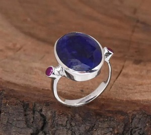 925 Sterling Silver Sapphire Ruby <b>Statement</b> <b>Ring</b> Boho Christian Fine Jewelry for Women - Product Image 2