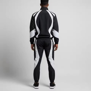 Ensemble de survêtement marron pour homme avec blocs de couleur, manches longues, col montant, fermeture éclair, respirant, coupe-vent sportif – En promotion - Product Image 6