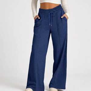Womens <b>Navy</b> <b>Blue</b> <b>Wide</b> <b>Leg</b> Sweatpants High Waist Drawstring Casual Loose Fit Lounge <b>Trousers</b> Soft Comfortable Everyday Streetwear - Product Image 4