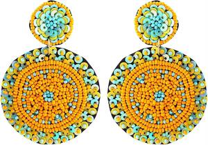 Boucles d'oreilles ovales multicolores faites à la main, brodées de perles de rocaille, bijoux de mode pour la couture, Inde, Saint-Valentin, mariage - Product Image 4