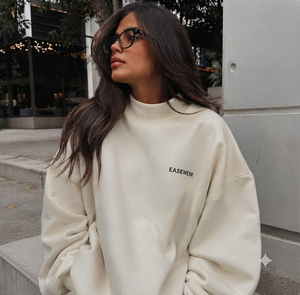 Sweat-shirt oversize à col montant pour femme en molleton de coton brossé, écologique, respirant, style streetwear, mélange polyester/coton, marque personnalisée - Product Image 1