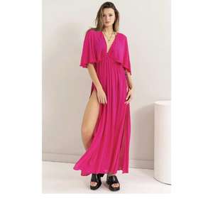 Vestido Maxi Boho Elegante y Moderno con Estampado Floral Natural, Color Azul Océano, 100% Algodón Ecológico, Silueta Relajada de Playa - Product Image 6