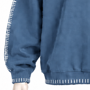 Sweat-shirt décontracté pour homme en denim bleu avec bordure cousue, effet usé, col rond, coupe ample, manches longues, style streetwear - Product Image 6