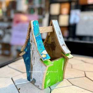 Fournitures de jardin artisanales, décoration intérieure, pots de fleurs / plantes avec design maison, bois de bateau recyclé, couleur originale, vente en gros - Product Image 3