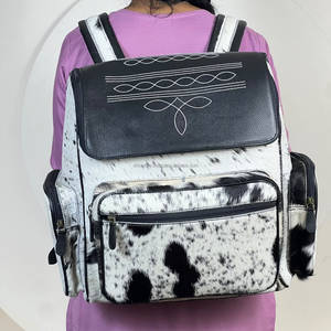 Fashion Western Cowhide Leather with Boot Stitch <b>Backpack</b> Purse Tooled Flap Women Travel <b>School</b> Fashion Hide <b>Backpack</b> Wholesale - Product Image 3
