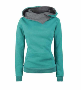 Sudadera con Capucha Unisex para Mujer, Color Verde Sólido, Algodón French Terry, Informal, con Bolsillo, Corte Regular, para Otoño 2026 - Product Image 1