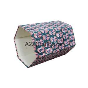 Poubelle hexagonale pliable à ouverture supérieure en carton de papier de coton écologique indien fait main, motifs imprimés DIY, élégante pour la rue - Product Image 5