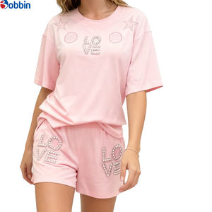 Ensemble deux pièces short et haut en strass, en coton et élasthanne respirant, personnalisable, nouvelle mode été pour femme - Product Image 2