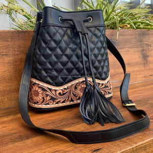 Nouveau cuir matelassé usiné à la main femmes bandoulière seau sacs haute qualité en cuir de vachette concepteur gland cordon sac à bandoulière - Product Image 3